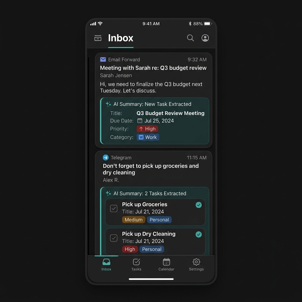 Your AI assistant reads, extracts and organizes — you just confirm.